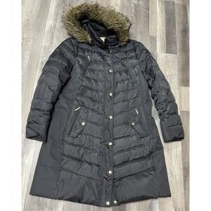 Michael Kors Goose Down Puffer Coat‎ Faux Fur Hood Gray Grey Long Jacket Size XL